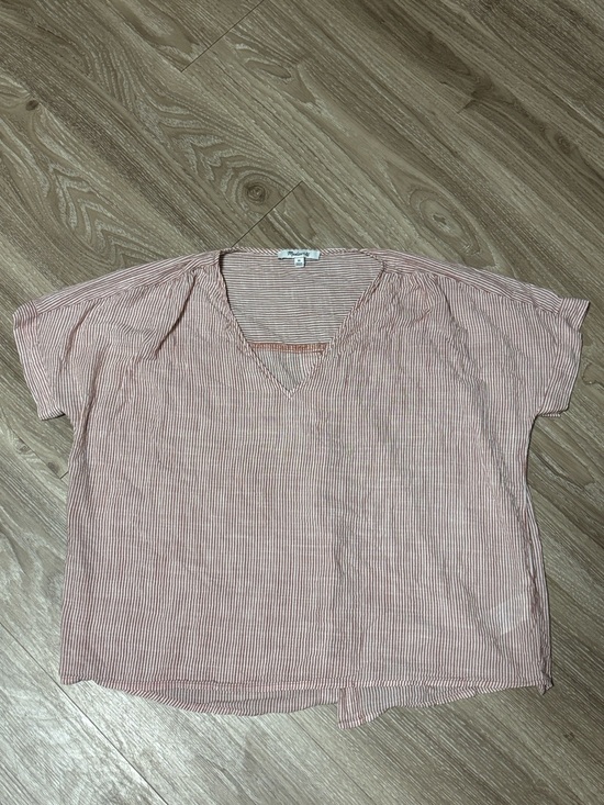 Madewell Tops - Madewell Button back V Neck Red and White Striped Shirt Size XS | minimalist
